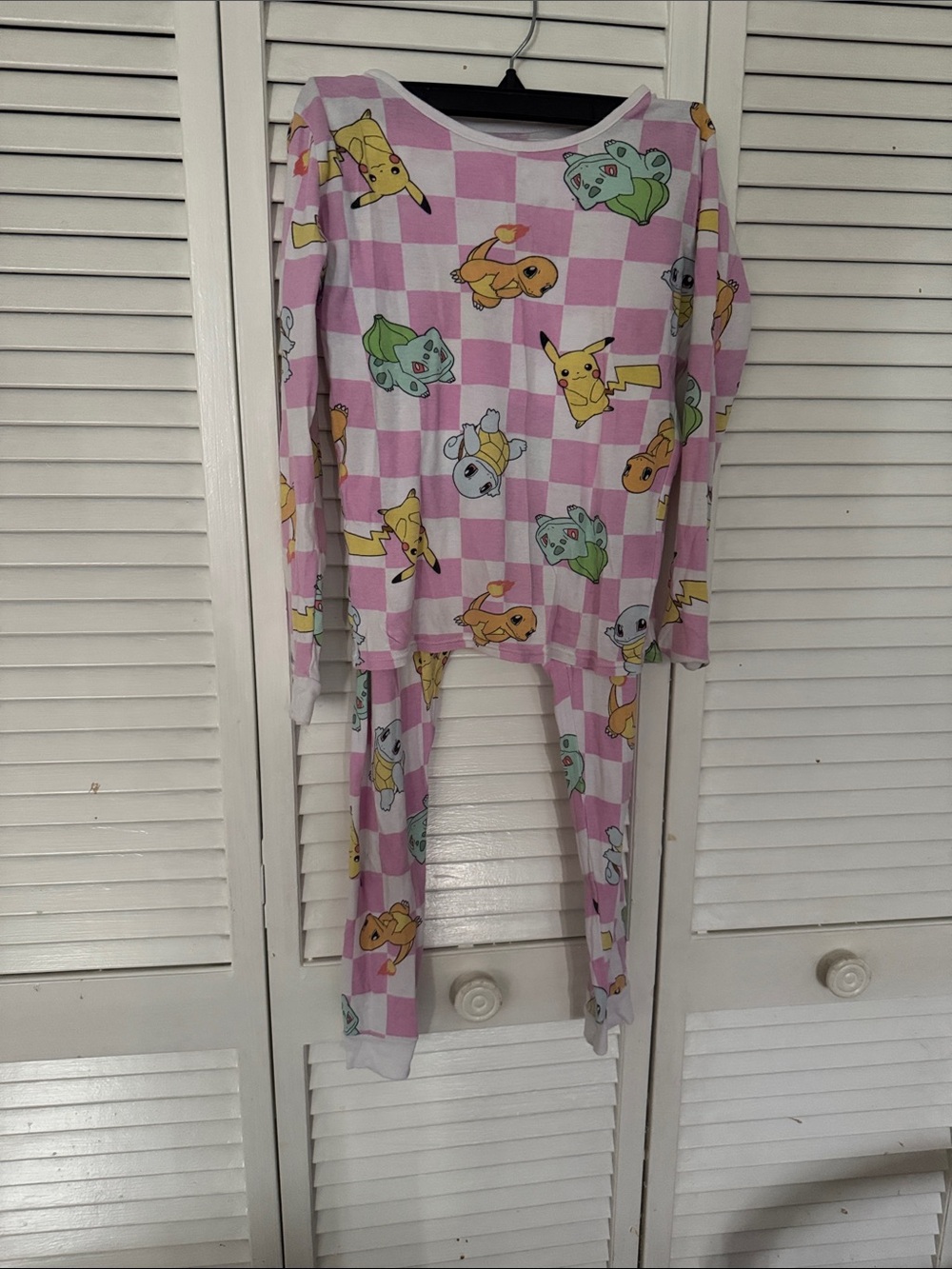 Pokemon Pink Check Long-Sleeve Kids Pajama Set with Pikachu & Friends